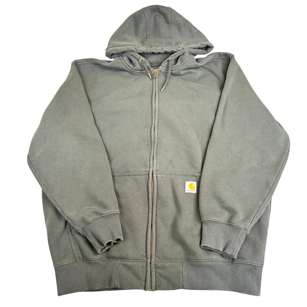 Carhartt Rain Defender Hoodie Mens XL Loose Fit Green Full Zip Sweatshirt Heavy